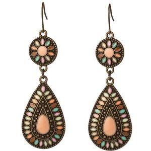 Boho Rhinestone Tribal Multi-Colored Drop Earrings